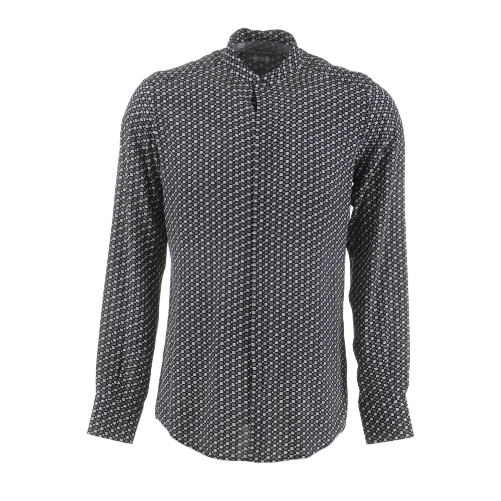 Dolce & Gabbana Mao Neck DG Logos Print Overhemd Black Heren