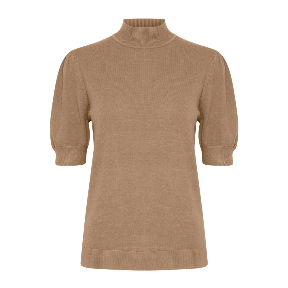 B.Young Taupe Gebreide Top met Hoge Hals Beige Dames
