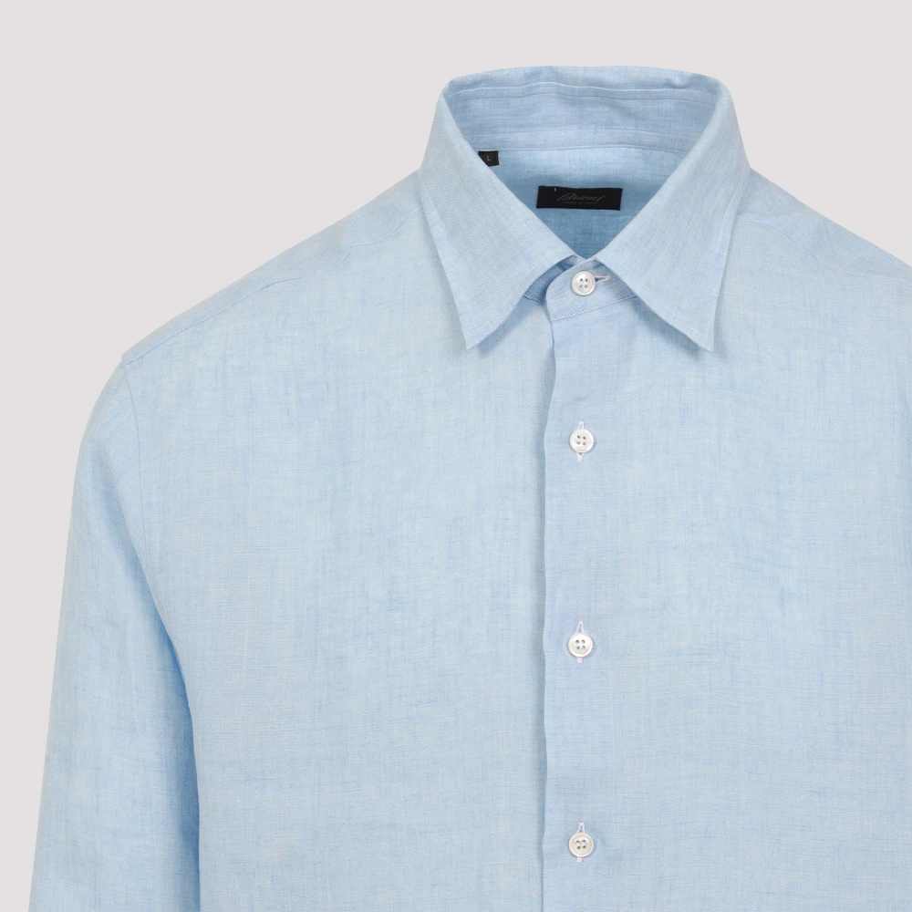 Brioni Blauw Linnen Overhemd Elegante Stijl Blue Heren