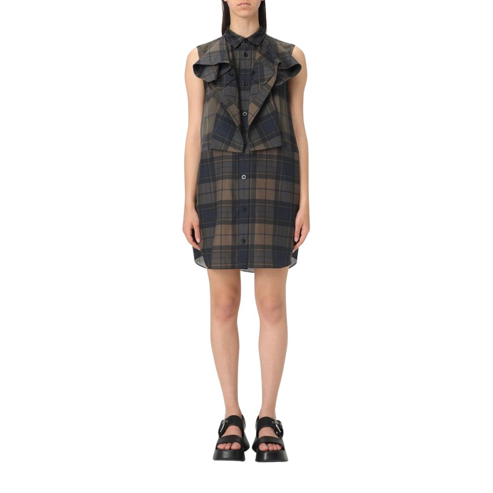 【sacai】Plaid Back Jersey Dress Sacai Plaid-Back Cotton T-Shirt Dress | Santa Fe Dry Goods