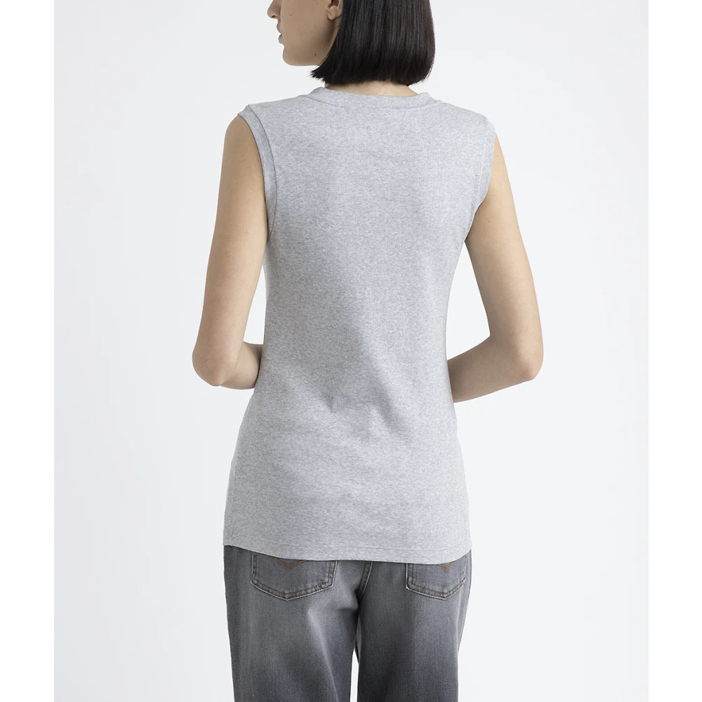 PESERICO Stretch jersey top met Punto Luce afwerking Gray Dames