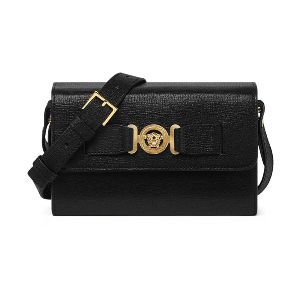 Versace Zwarte Leren Schoudertas met Medusa Hoofd Motief Black Heren