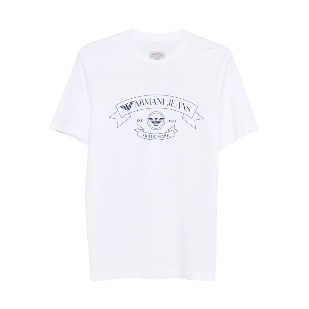 Emporio Armani Herr Vit Toppar S, Bomull, Kortärmad T-Shirt Med Rund Hals
