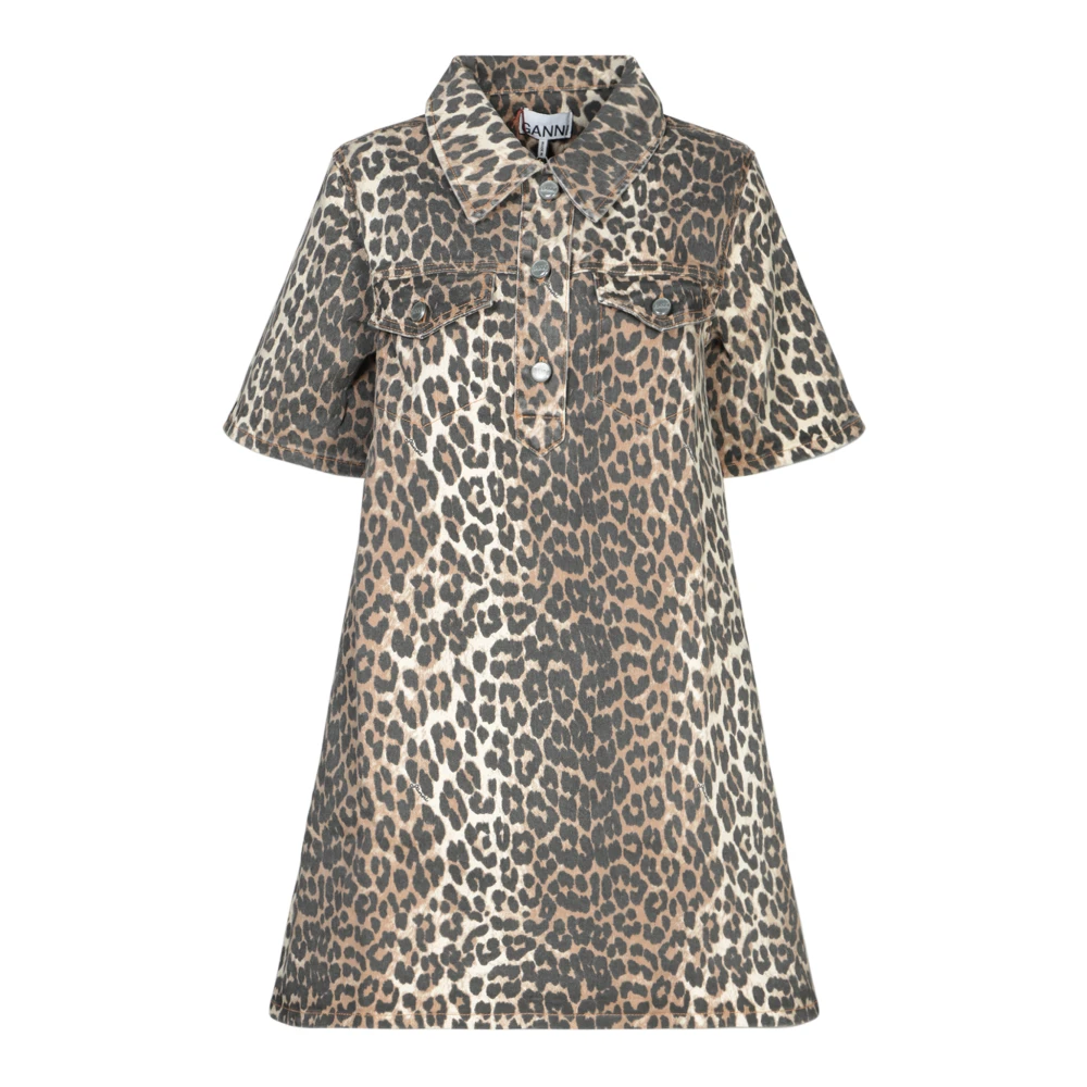 Ganni Luipaardprint Mini Jurk Multi Multicolor Dames