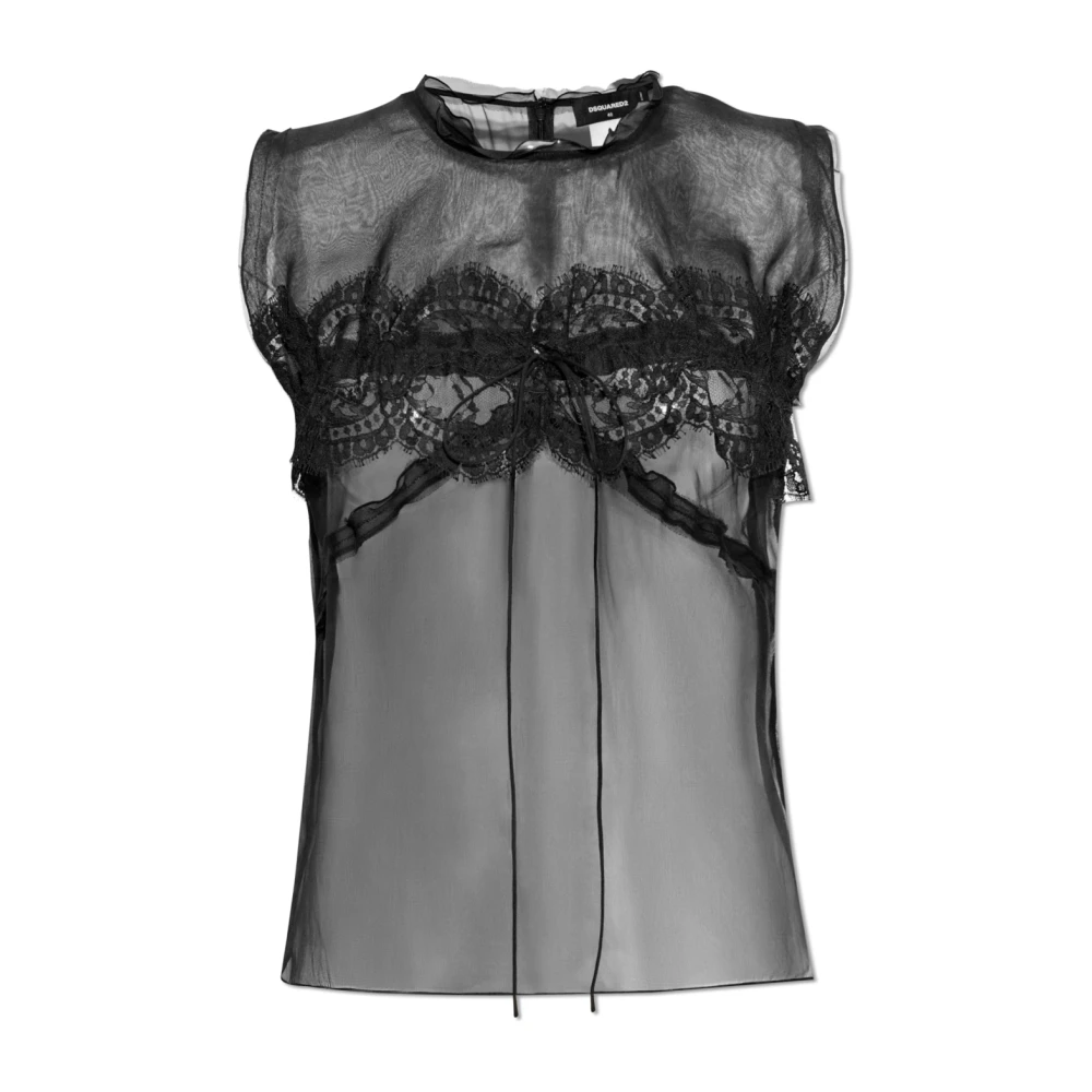 Dsquared2 Mouwloze zijden top Black Dames