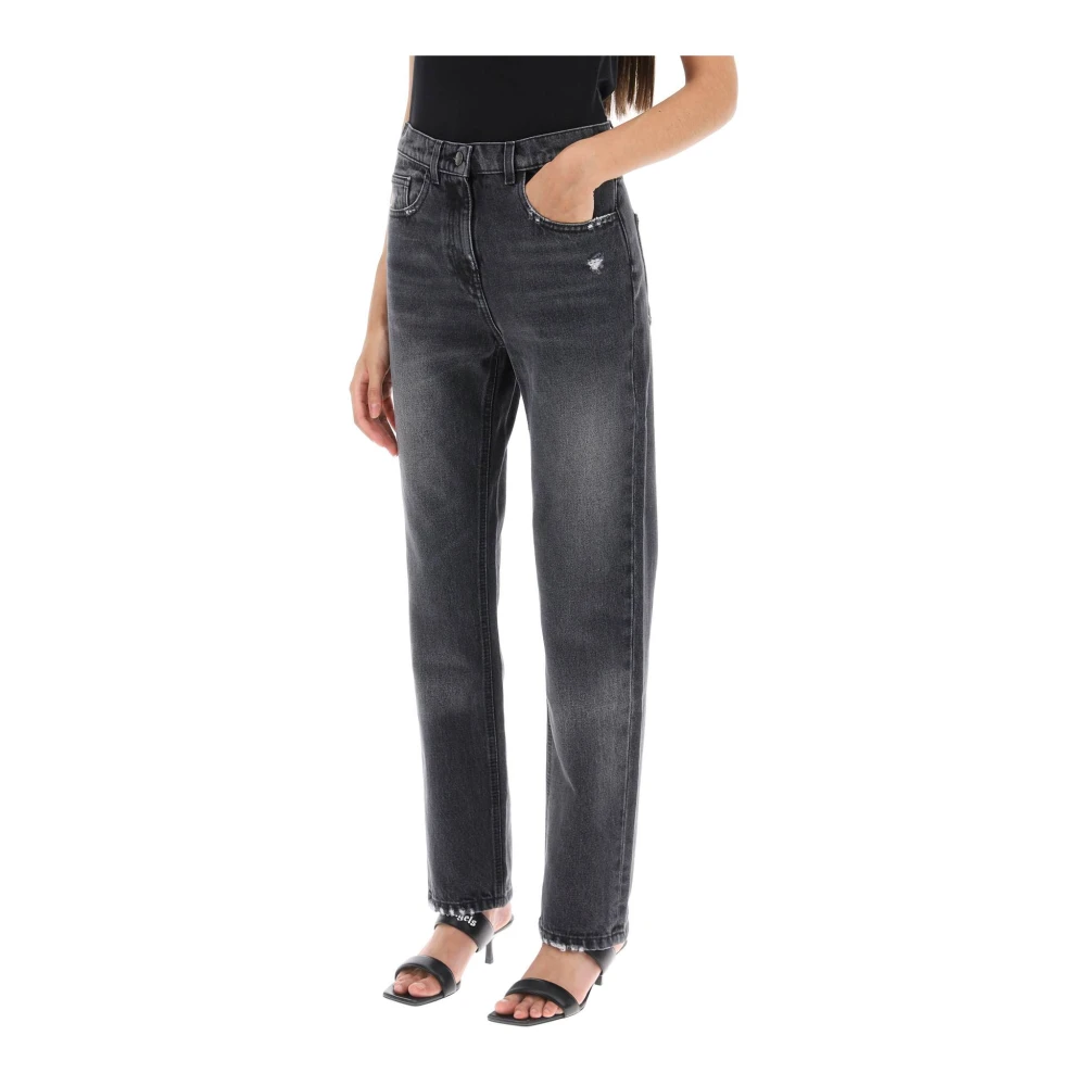 Palm Angels Straight Cut Jeans met Vintage Wassing Gray Dames