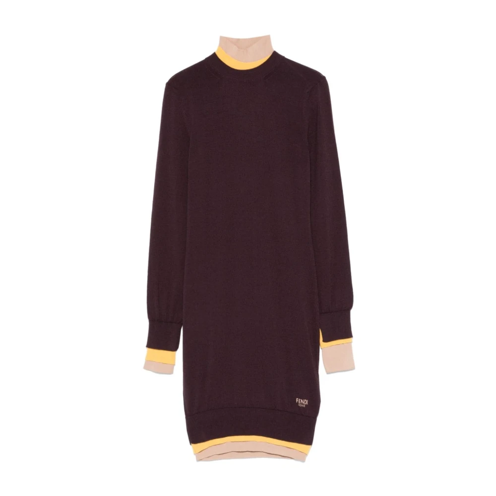 Fendi Aubergine Gebreide Gelaagde Jurk met Logo Brown Dames