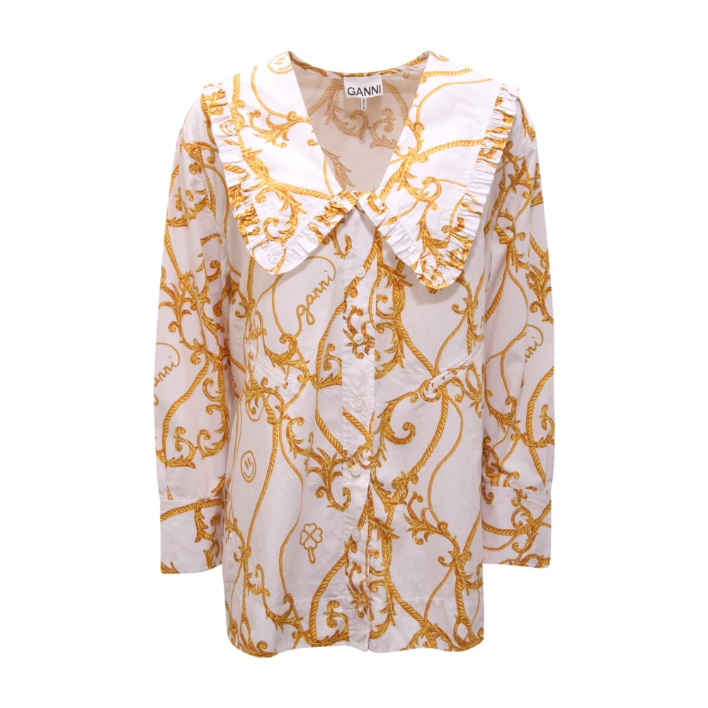 Ganni Women's Multicolor Shirts, Xs, Oversize Shirt In Egret Color