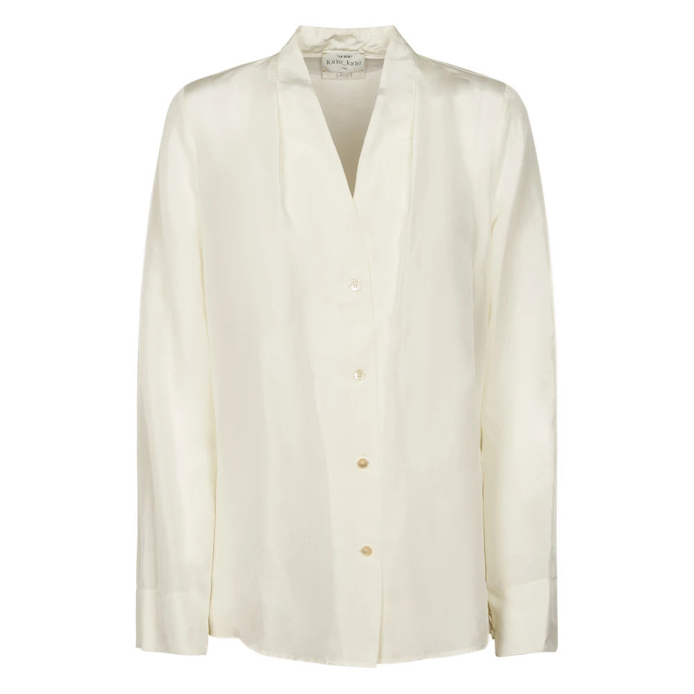 Forte Forte Women's White Shirts, S, Habotai Silk V Shirt