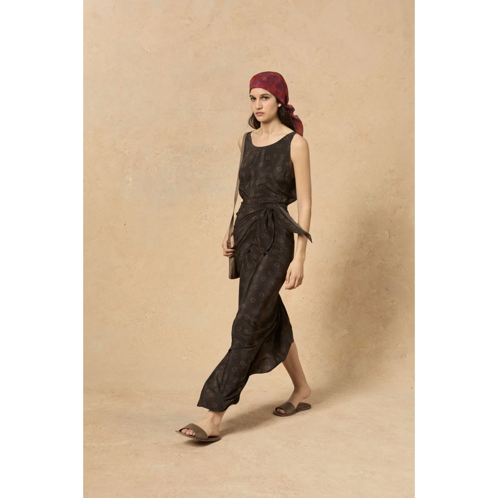 Cortana Zijden Omslagjurk Aquarelprint Black Dames