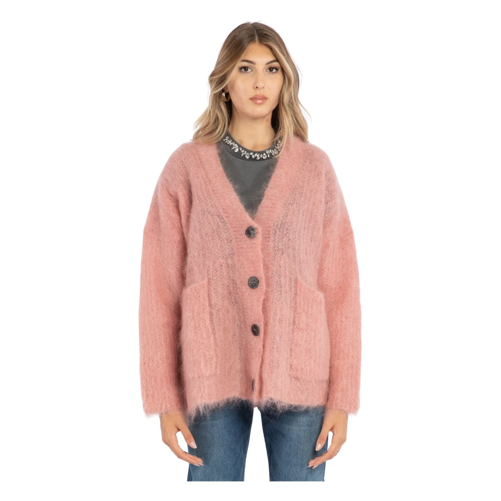 Solotre Roze Mohair Blend Oversized Vest Pink Dames