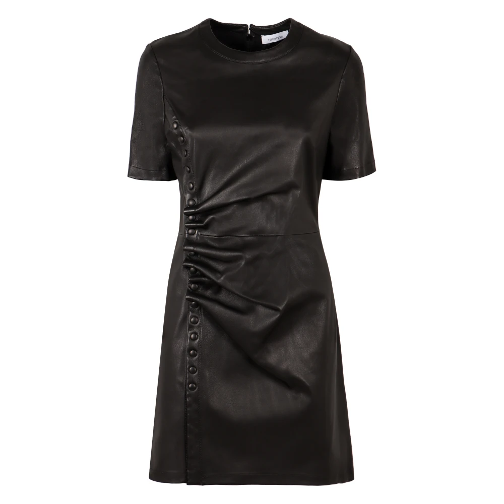 Paco Rabanne Mini Leren Jurk Gedrapeerd Voorpand Black Dames