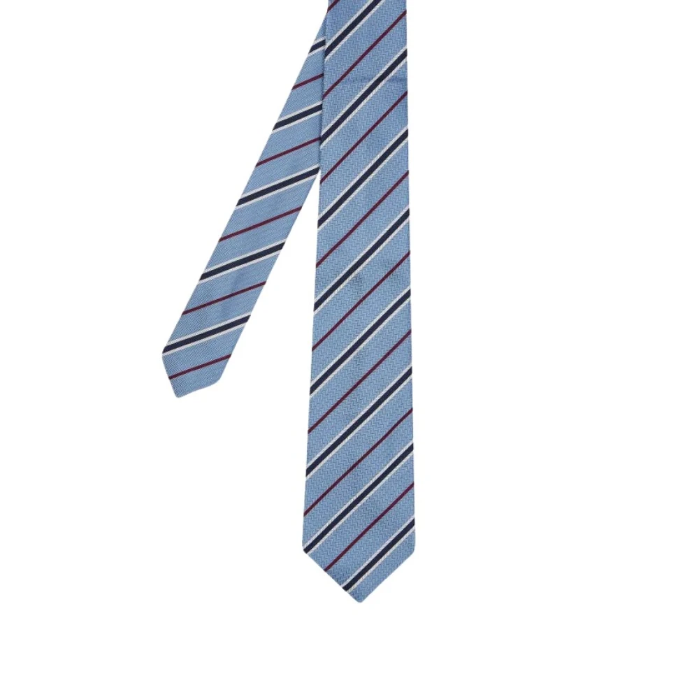 PS By Paul Smith Zigzag Gestreepte Zijden Stropdas Blauw Blue Heren