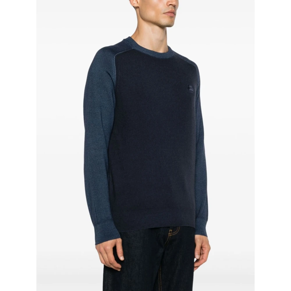 ETRO Blauwe Bicolor Wollen Trui Blue Heren