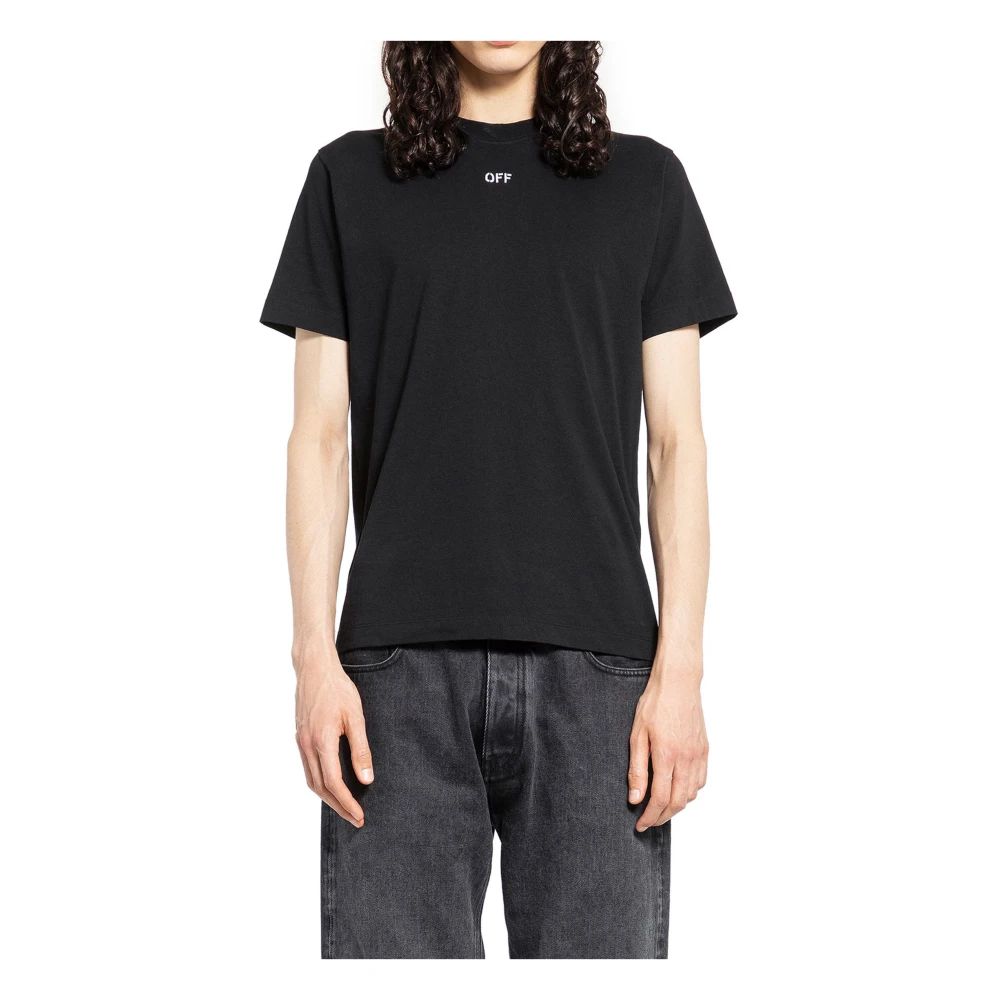 Off White Zwarte Slim Fit Geborduurde Tee Black Heren