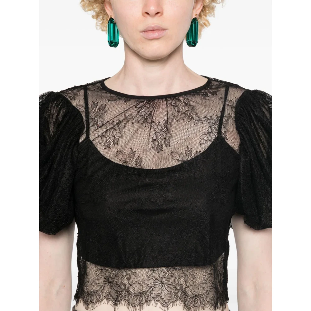 Rotate Birger Christensen Zwarte Kant Pofmouw Blouse Black Dames
