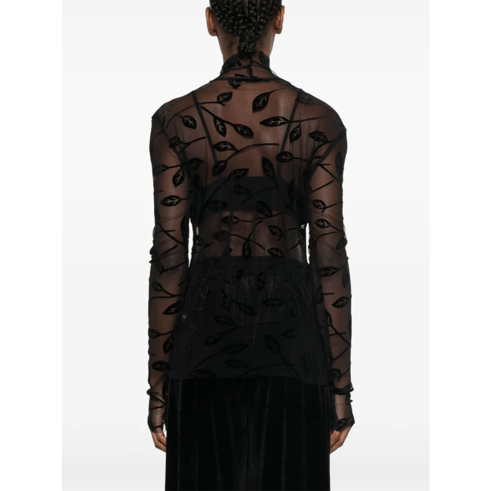 Norma Kamali Zwarte Doorschijnende Top Met Ronde Hals Black Dames