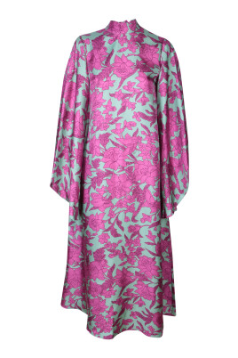 pink-v-neck-flared-sleeve-dress