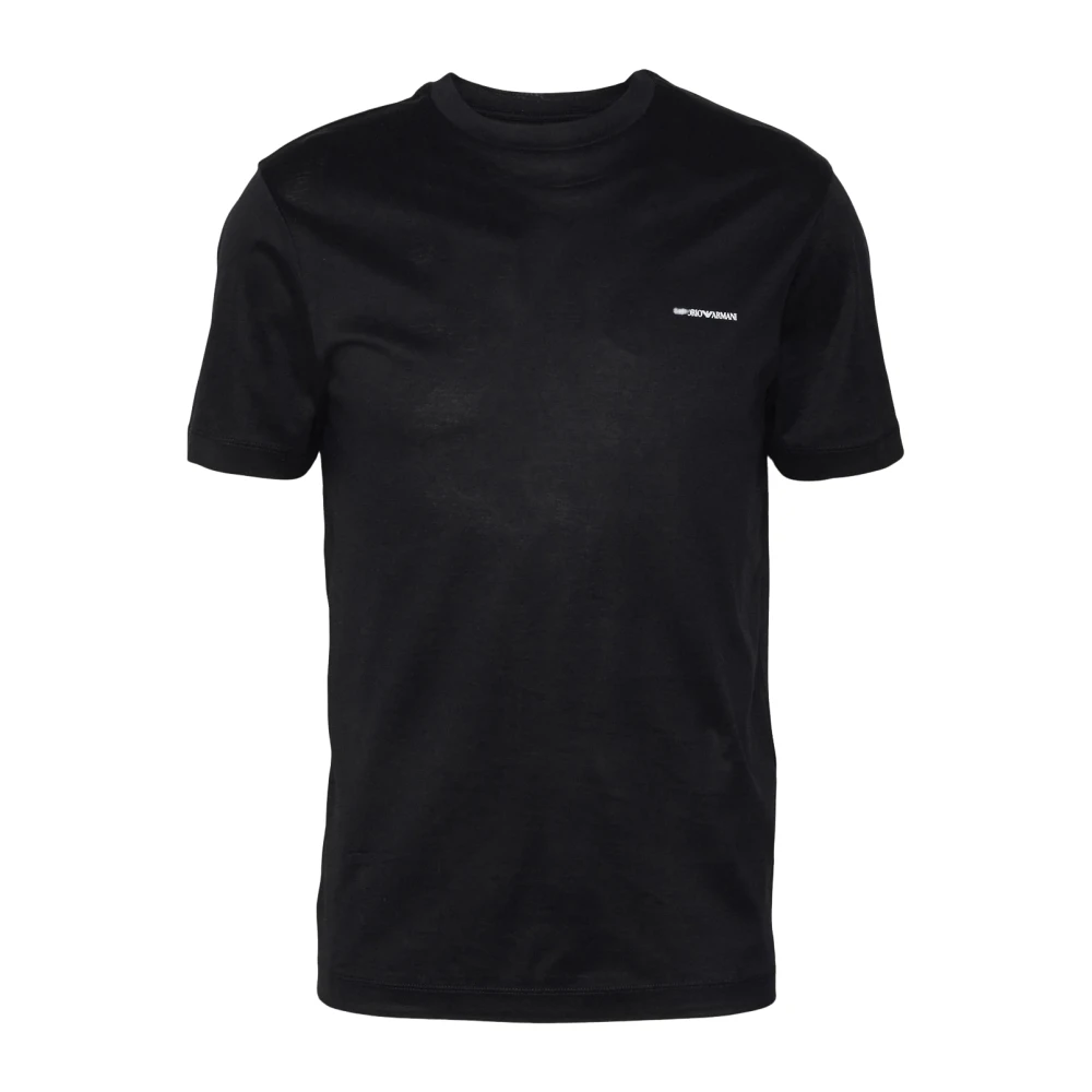 Emporio Armani Herr Svart Lyocell Bomull T-Shirt Logo Kortärmad