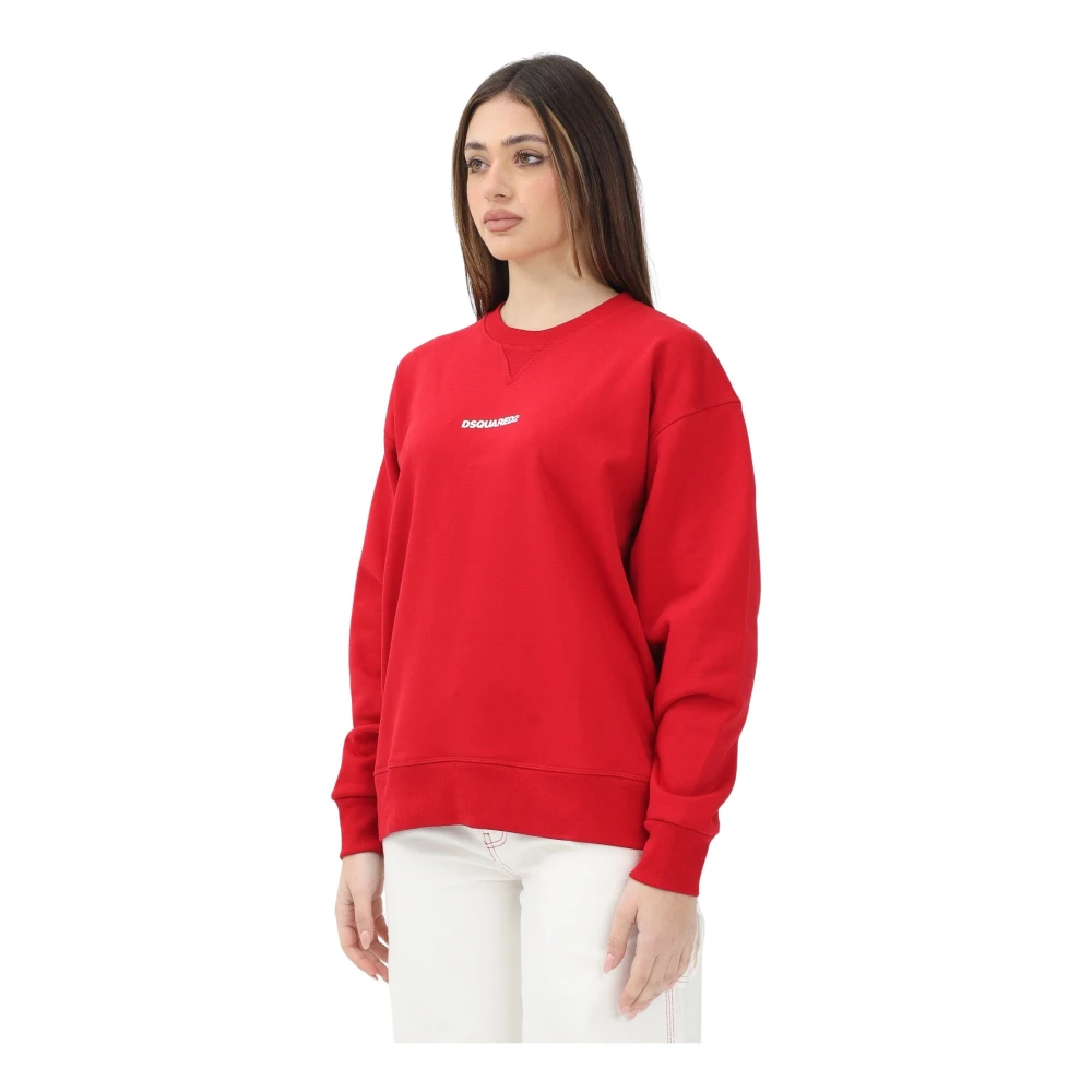 Dsquared2 Rode Crewneck Sweater met Wit Logo Red Dames