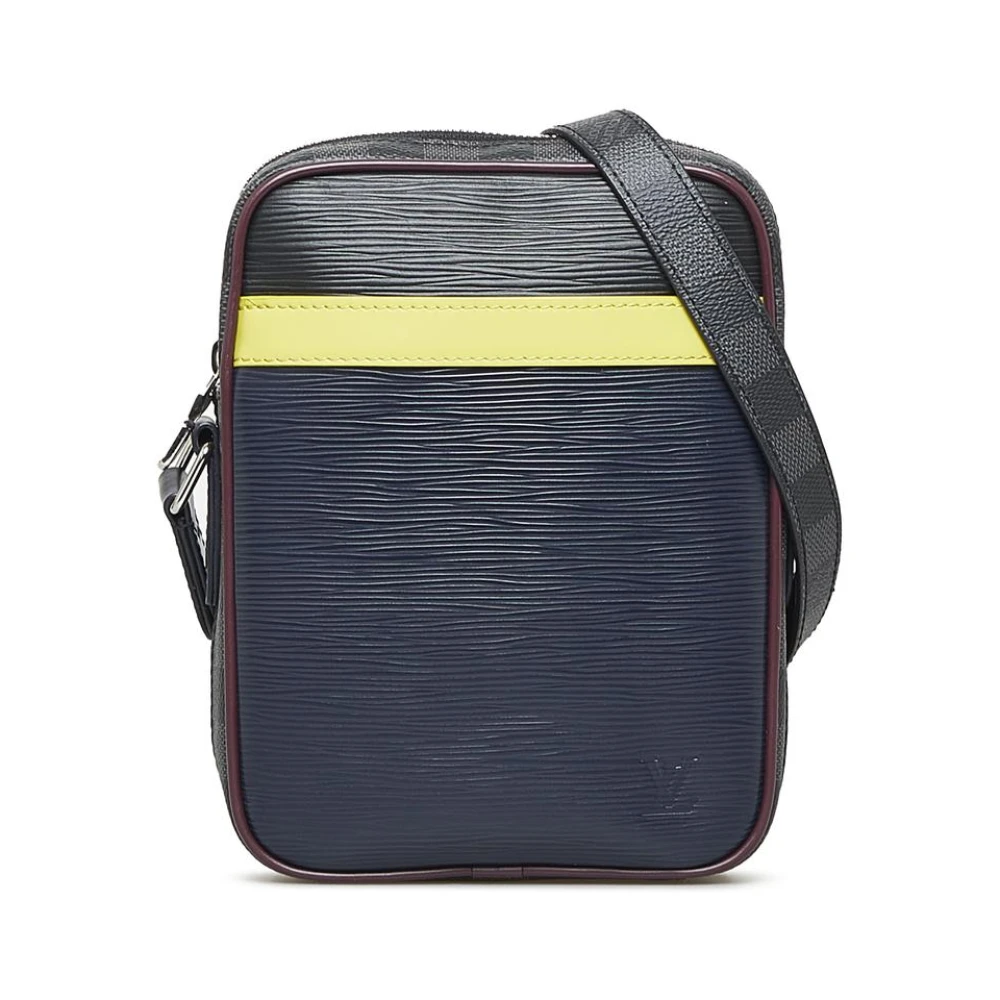 Louis Vuitton Vintage Women's Black Pre-Owned Textured Leather Vertical Wearable Crossbody Bag For Carrying Essentials