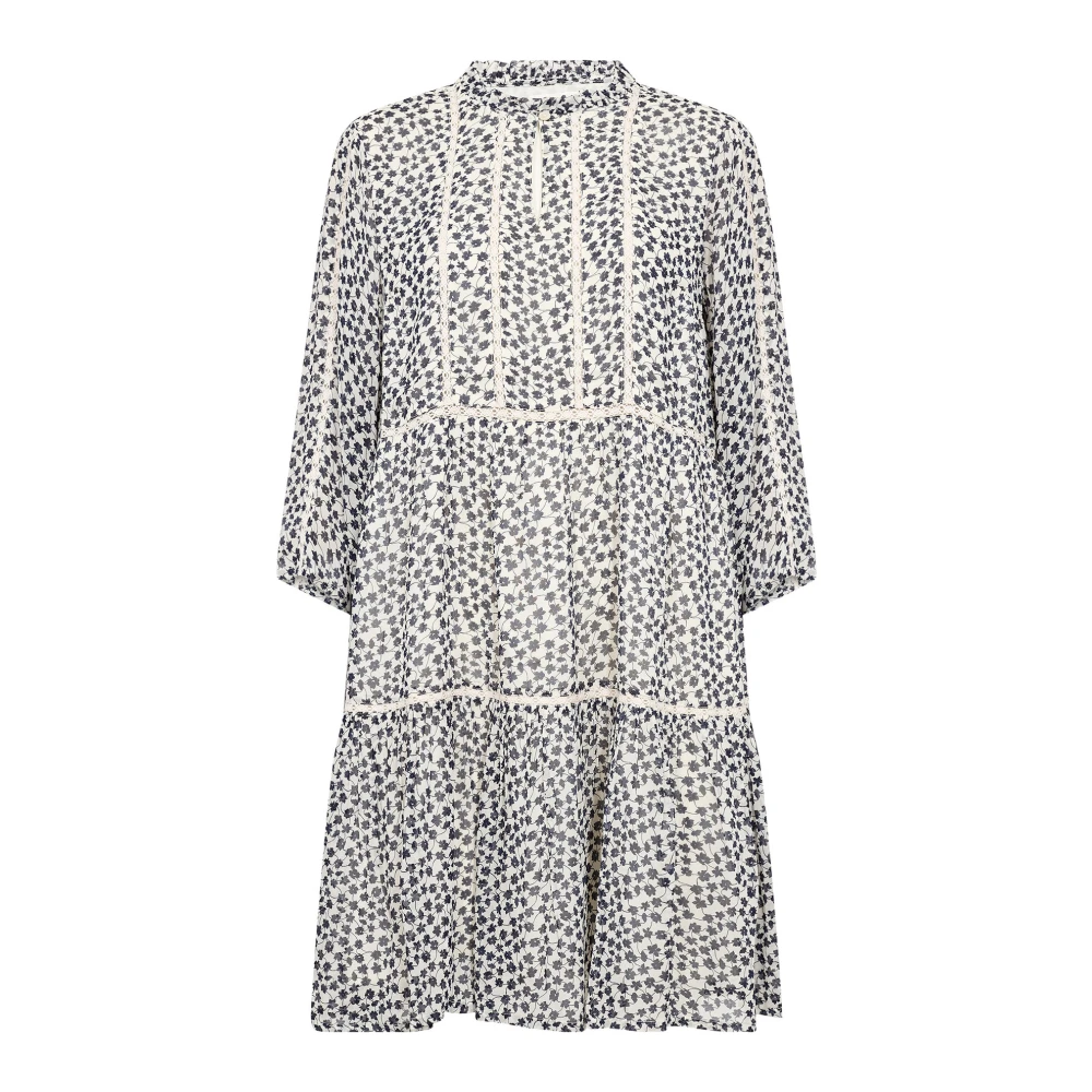 Part Two Navy Mini Grid Flower Jurk Multicolor Dames