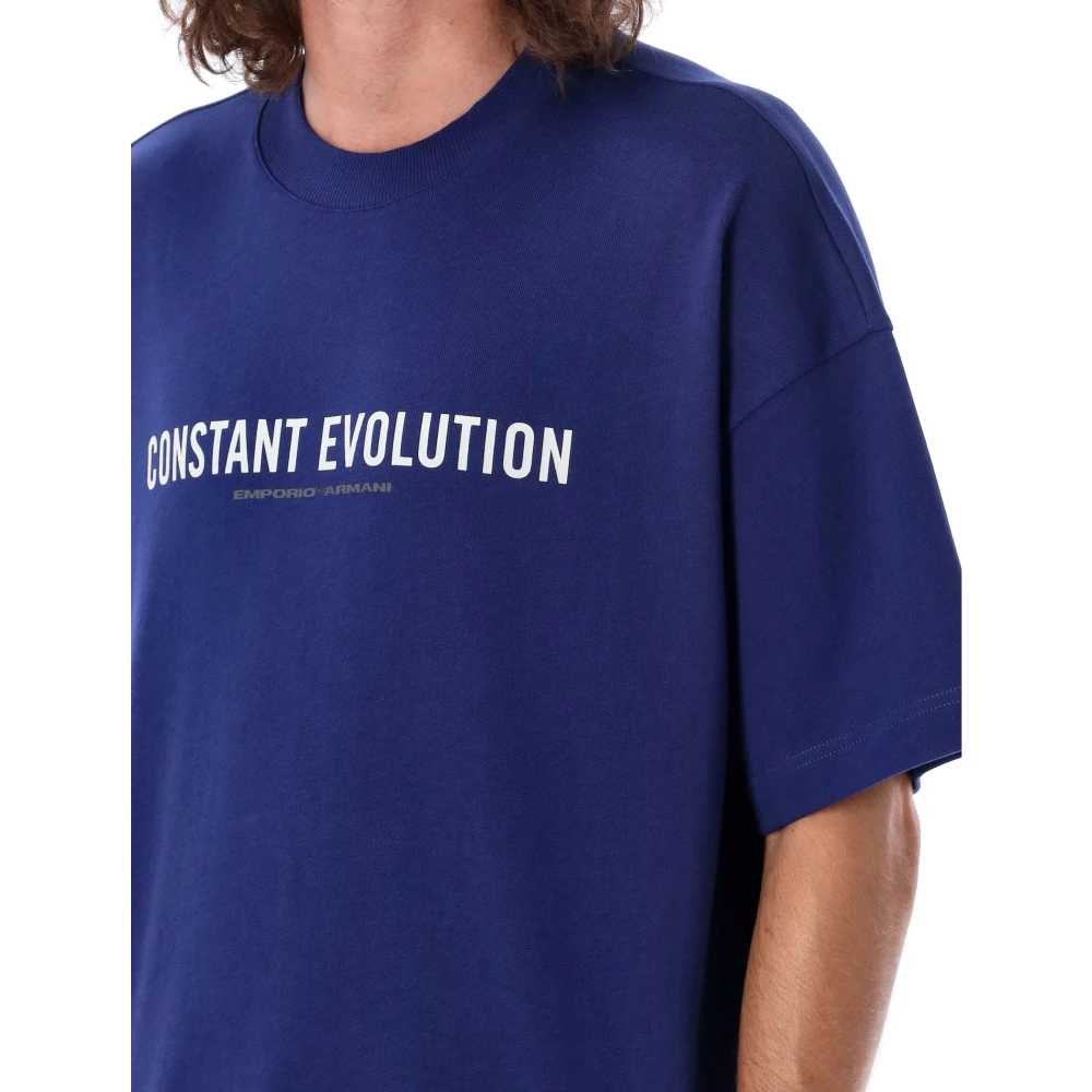 Emporio Armani Oversized Piquet T-Shirt Ronde Hals Blue Heren