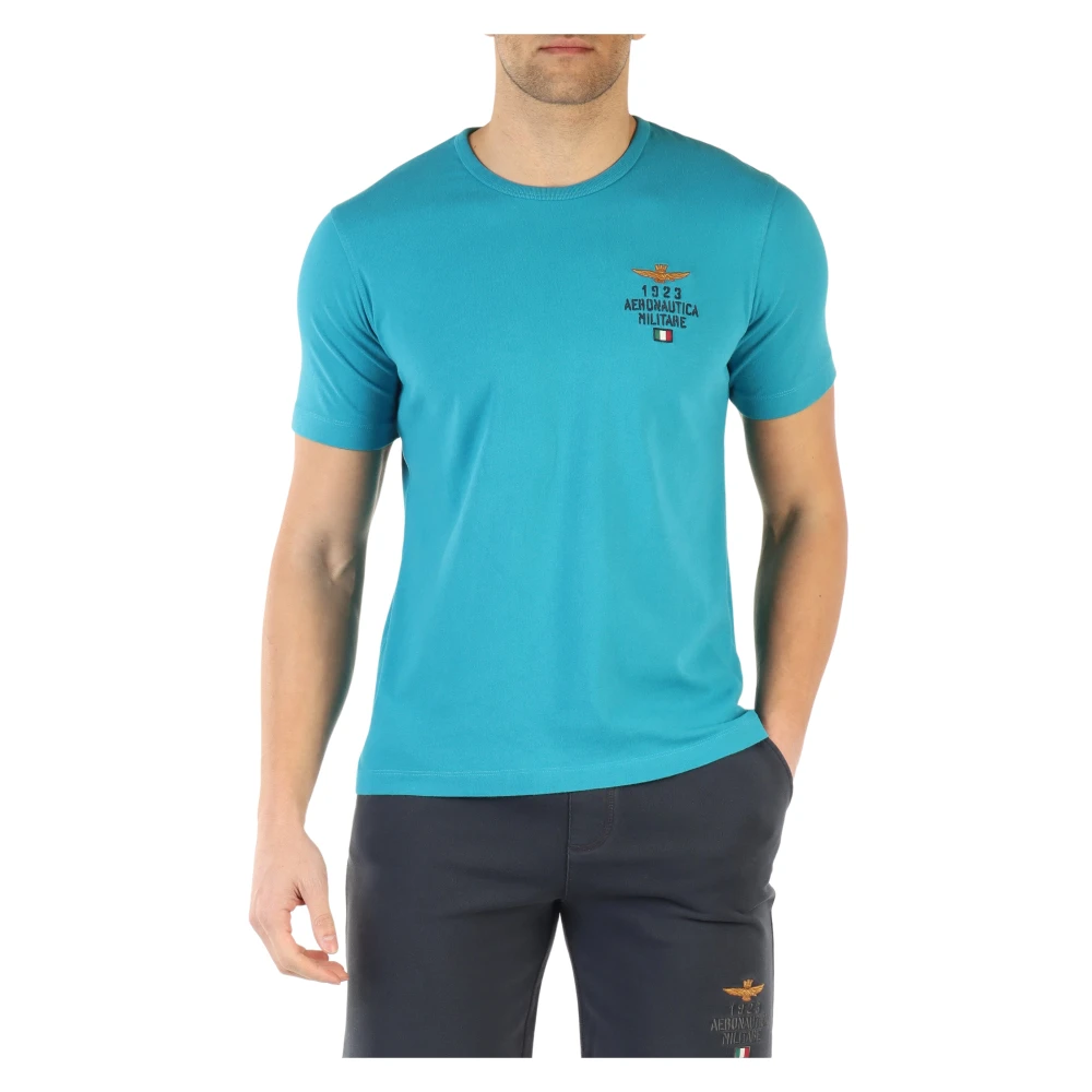 Aeronautica militare Comfortabele T-shirt van katoen met logo borduursel Blue Heren