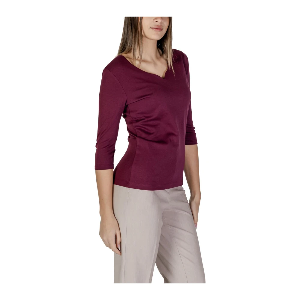 Street One Bordeaux V-hals Lange Mouw T-shirt Red Dames