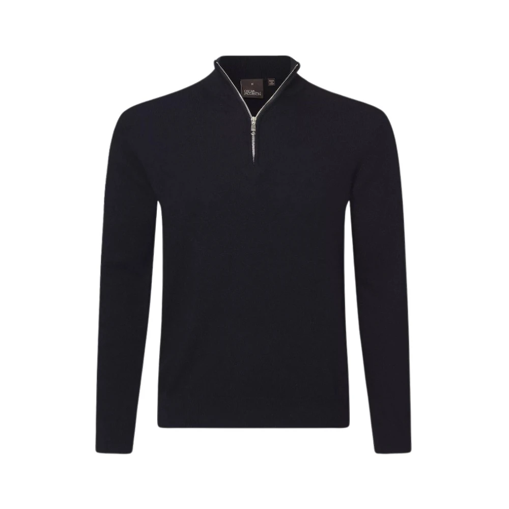 Oscar Jacobson Marinblå Half-Zip Stickad Tröja Blue, Herr