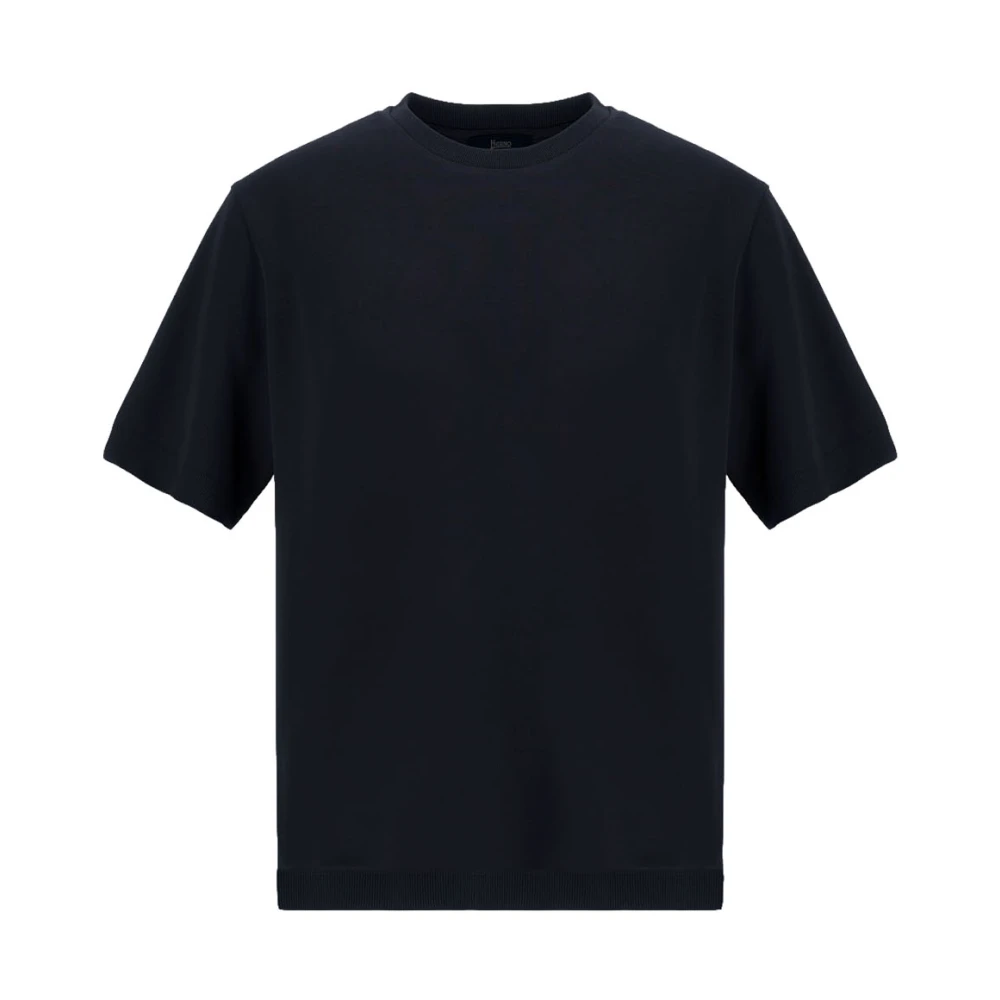 Herno Men's Blue Round-Neck Knitwear, Xl, Jersey Knit Effect T-Shirt