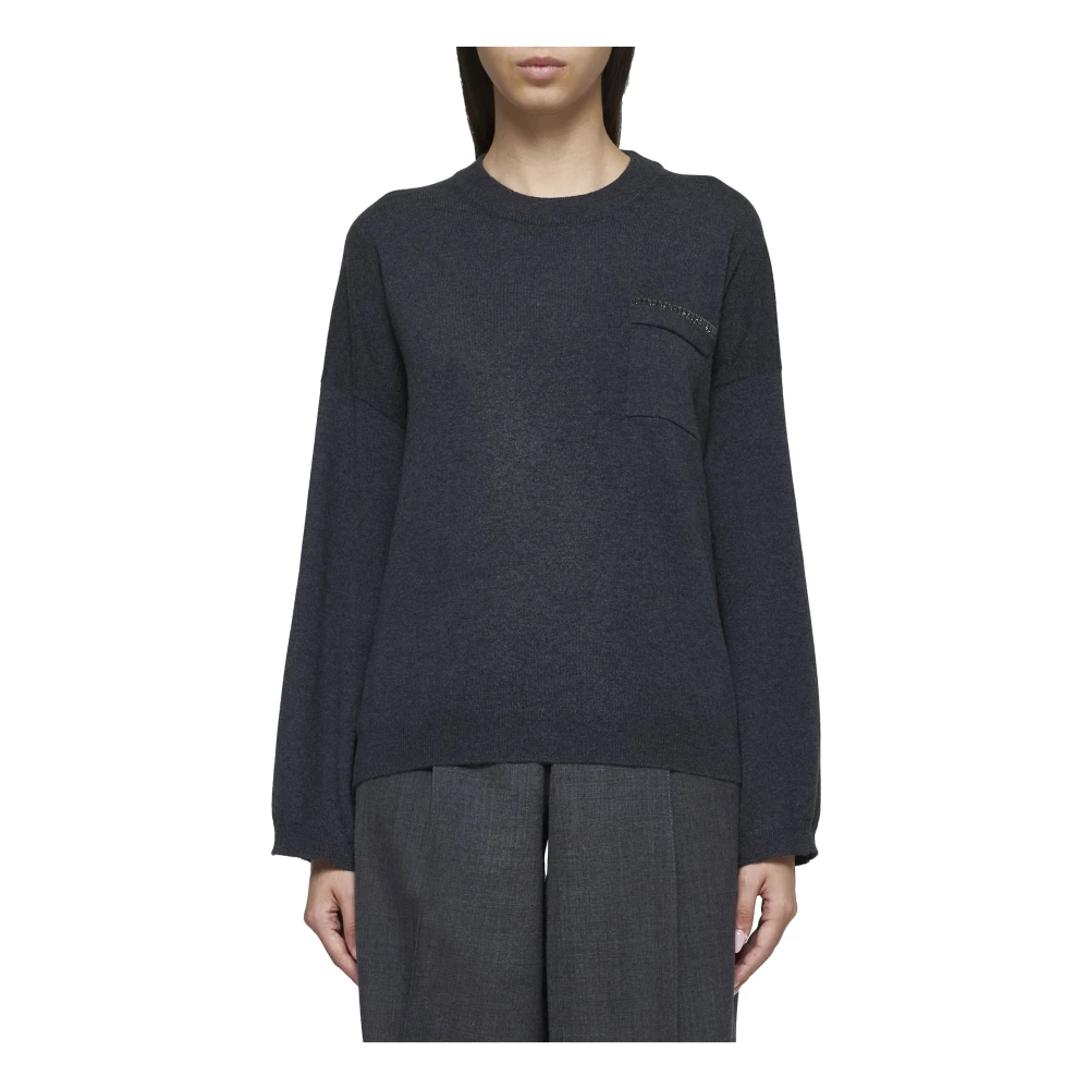BRUNELLO CUCINELLI Kasjmier Crew Neck Sweater Zwart Black Dames