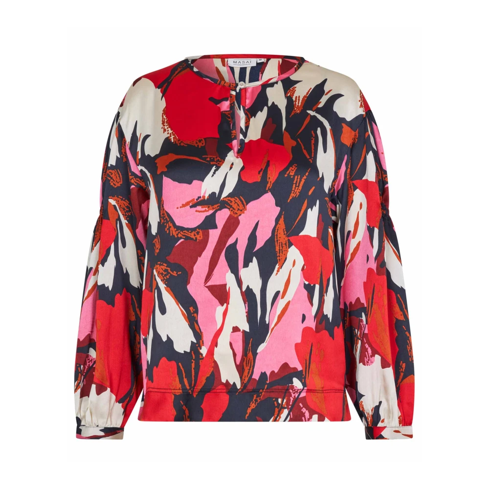 Masai Kleurrijke Print Top Flame Scarlet Multicolor Dames