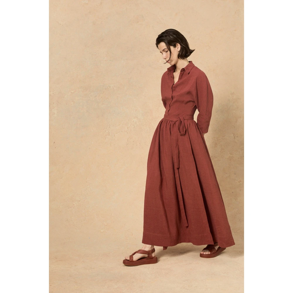 Cortana Rode Linnen Shirt Brown Dames