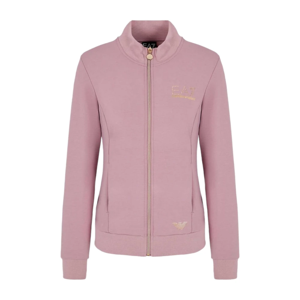 Emporio Armani EA7 Effen Sweatshirt met Rits en Logo Pink Dames