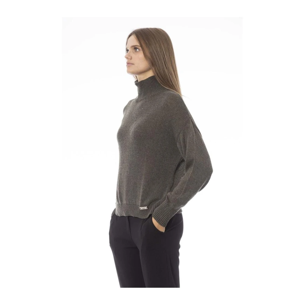 Baldinini Groene Viscose Trui met Vulkaan Kraag Green Dames