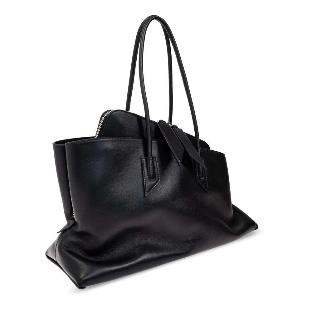 The Attico Leren Top Handvat Tas 'La Passeggiata' Black Dames