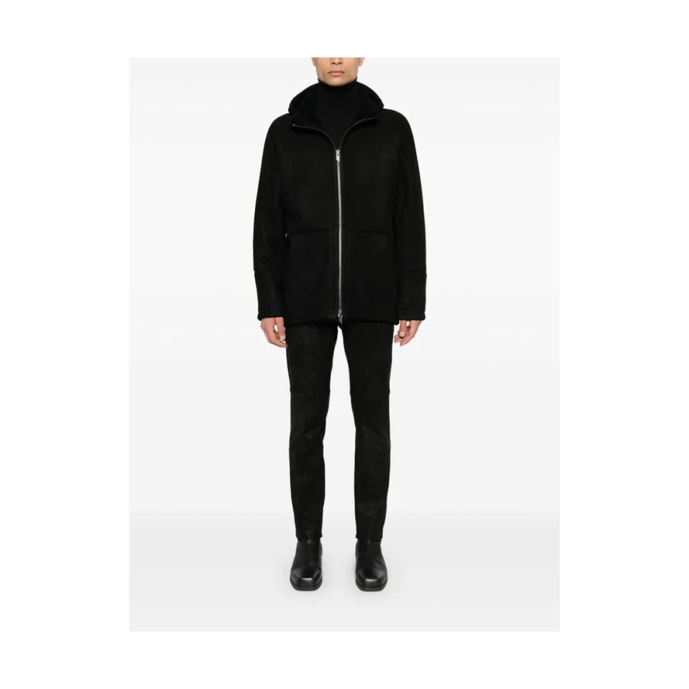 Salvatore Santoro Zwarte Sheepskin Hoodie Jas Shearling Gevoerd Black Heren