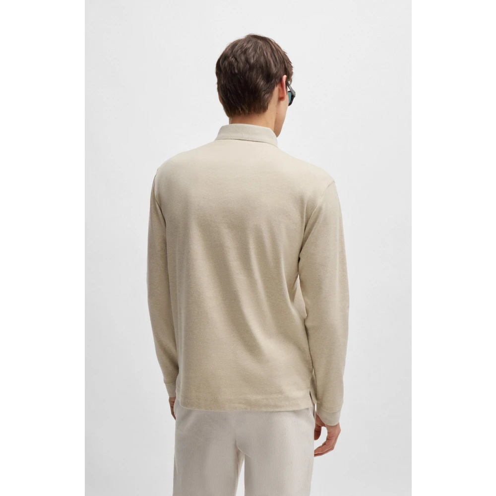 Hugo Boss Poloshirt met lange mouwen en logo Beige Heren