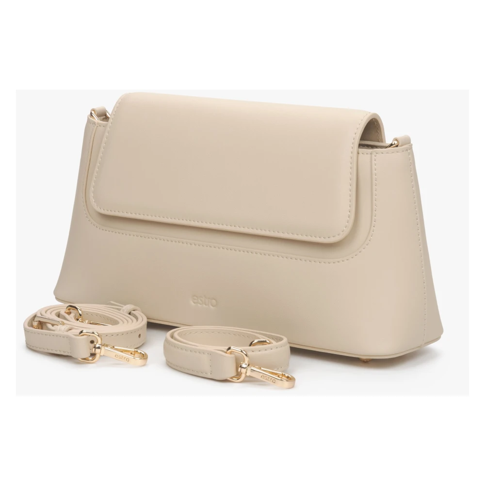 Estro Beige Trapeziumvormige Leren Schoudertas voor Vrouwen Er00115482 Beige Dames