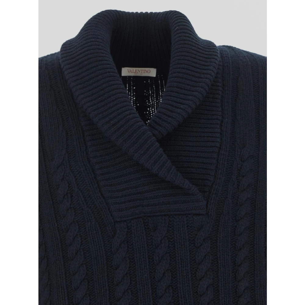 Valentino Gevlochten Brei Cross-Over Sweater Blue Heren