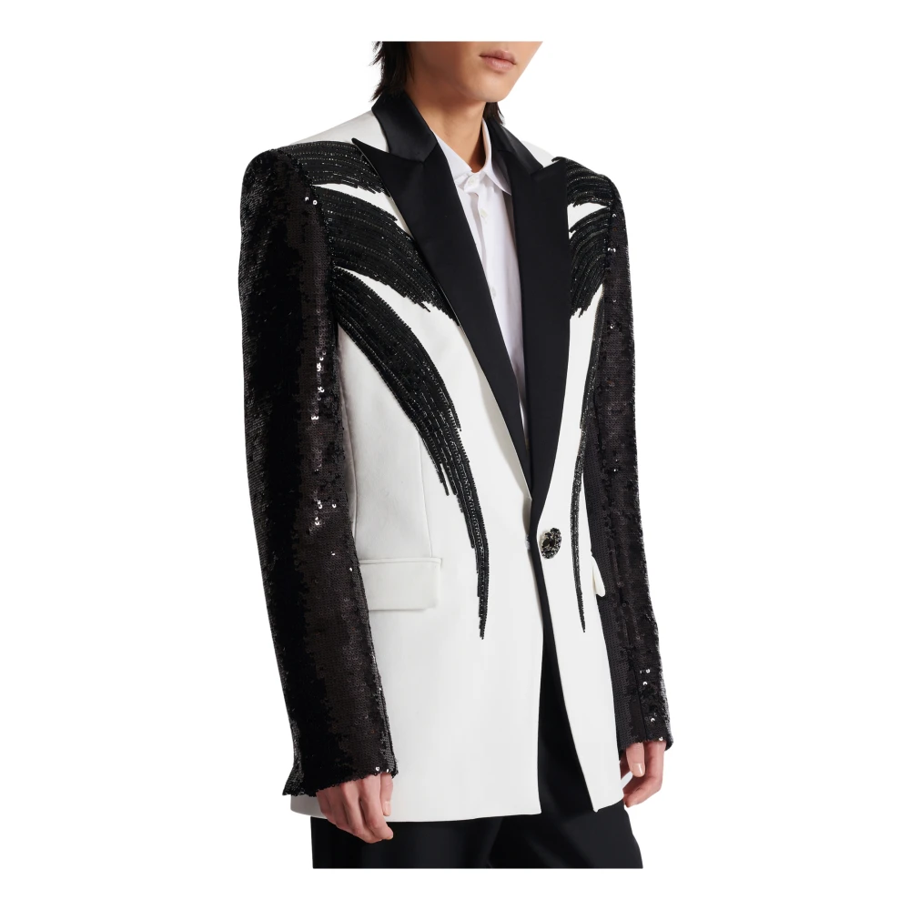 Balmain Twee-tone jas met paillettenborduursel Black Heren