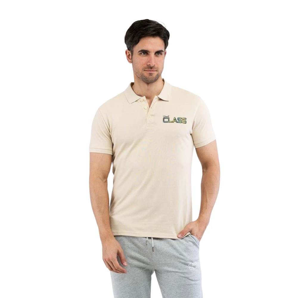 Cavalli Class Polo Shirt - Men's Beige Sand Vibrant Floral Logo - Cotton - Tan - Size M - Image 3