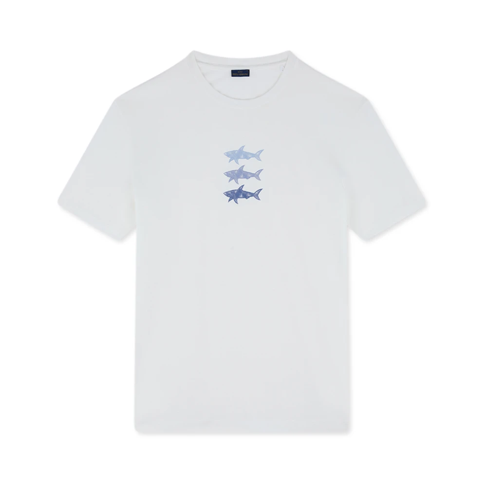 Paul & Shark Men's White T-Shirts, Xl, Sharks Print Cotton Jersey T-Shirt