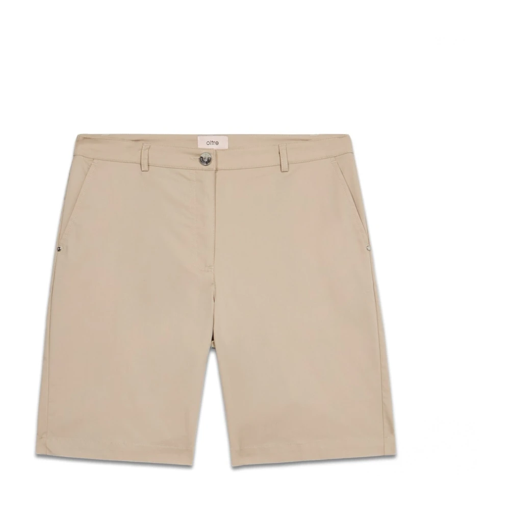 Oltre Katoenen Stretch Bermuda Shorts Beige Dames