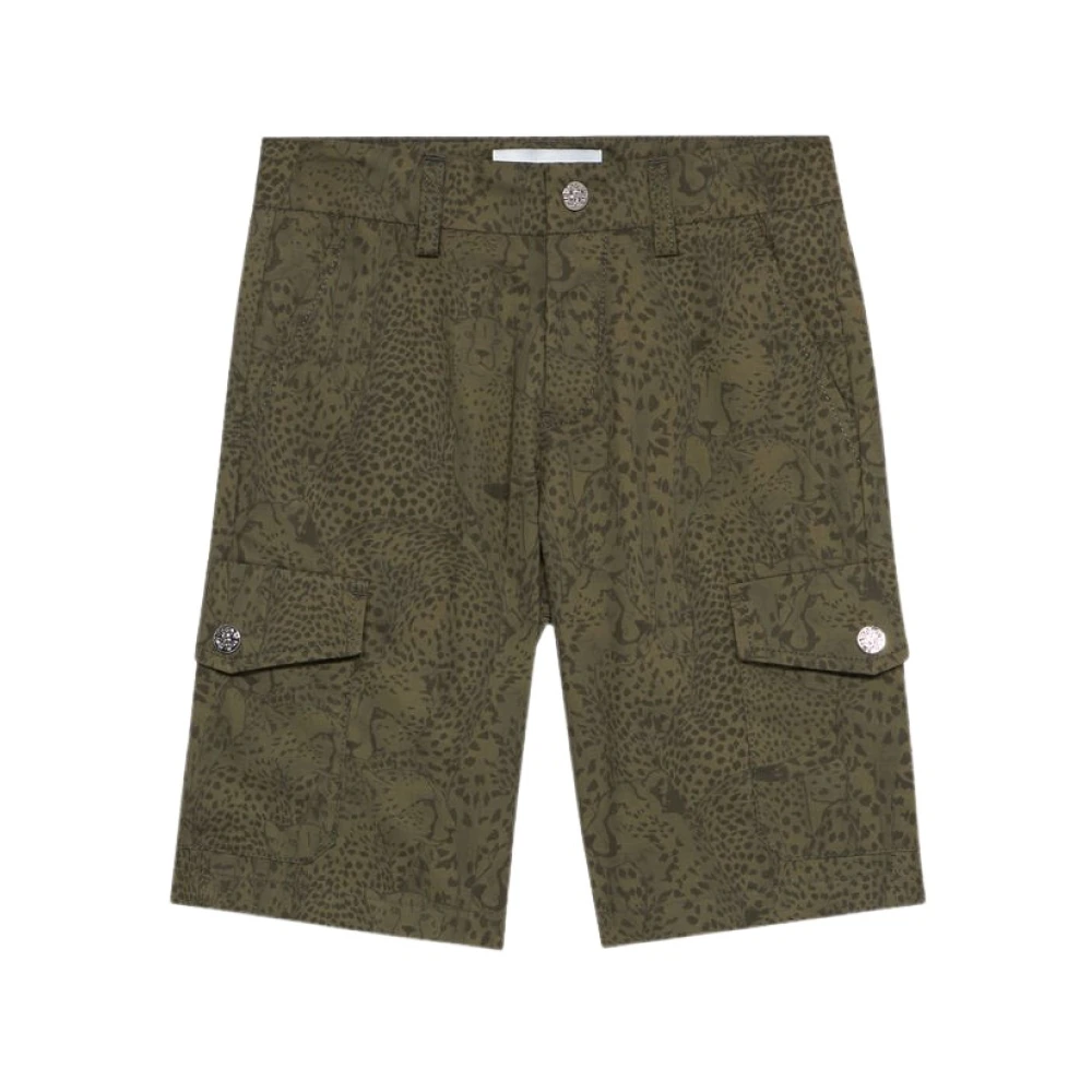 Roberto Cavalli Shorts, Male, 6 Y, Cheetah Print Cotton Shorts Green