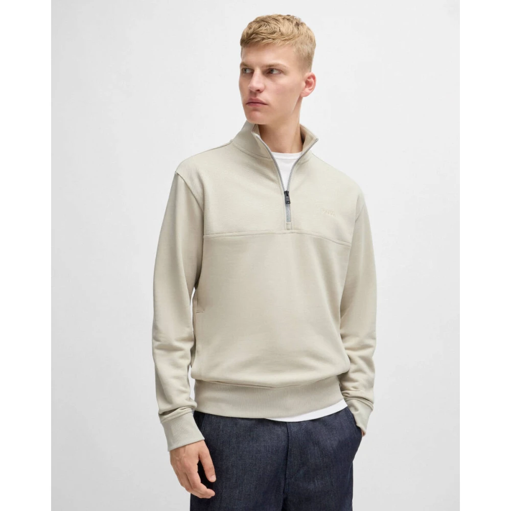 Boss Black Ribfluwelen Sweatshirt voor Heren Beige Heren