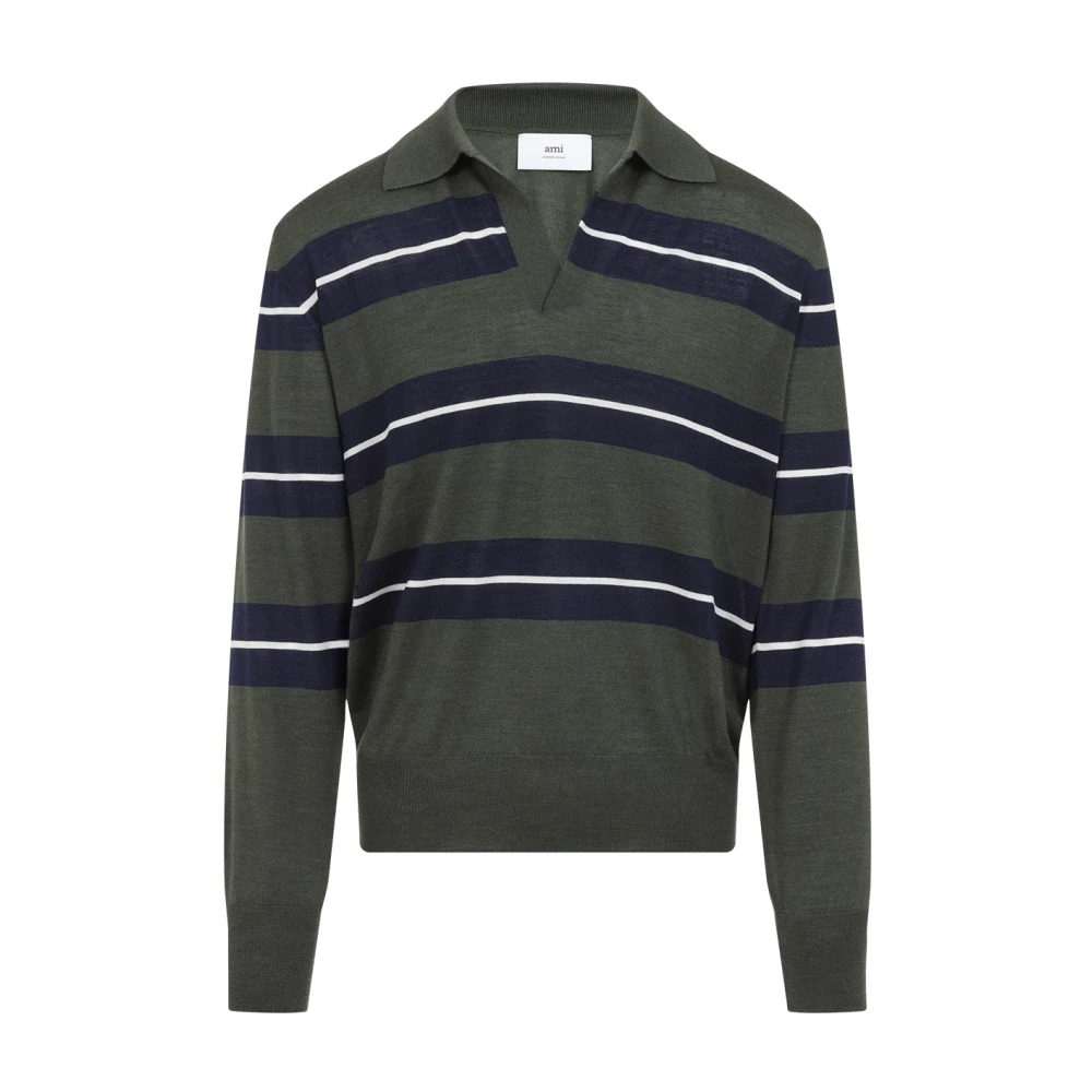 Ami Paris Men's Blue Polo Shirts,, Luxurious Wool Silk T-Shirt Nude Neutrals Medium