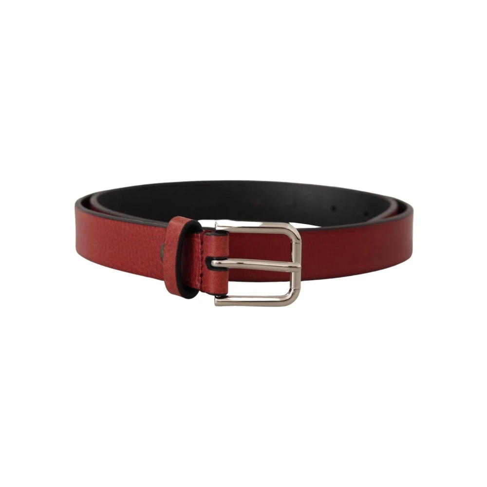Dolce & Gabbana Men's Silver Maroon Leather Belt With Buckle