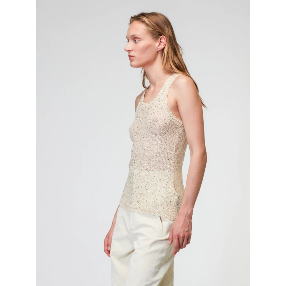 Roberto Collina Sprankelende Longsleeve Gebreide Top Beige Dames